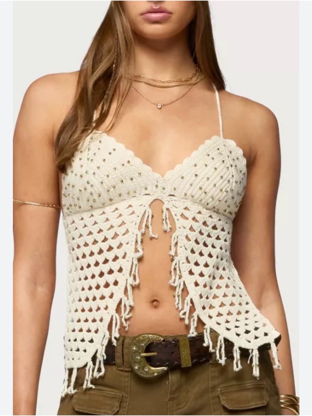 Edikted Crochet Backless Top - Cream